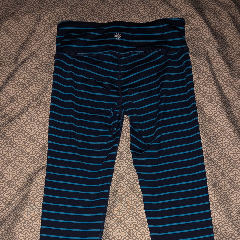 Athleta navy and teal striped crops